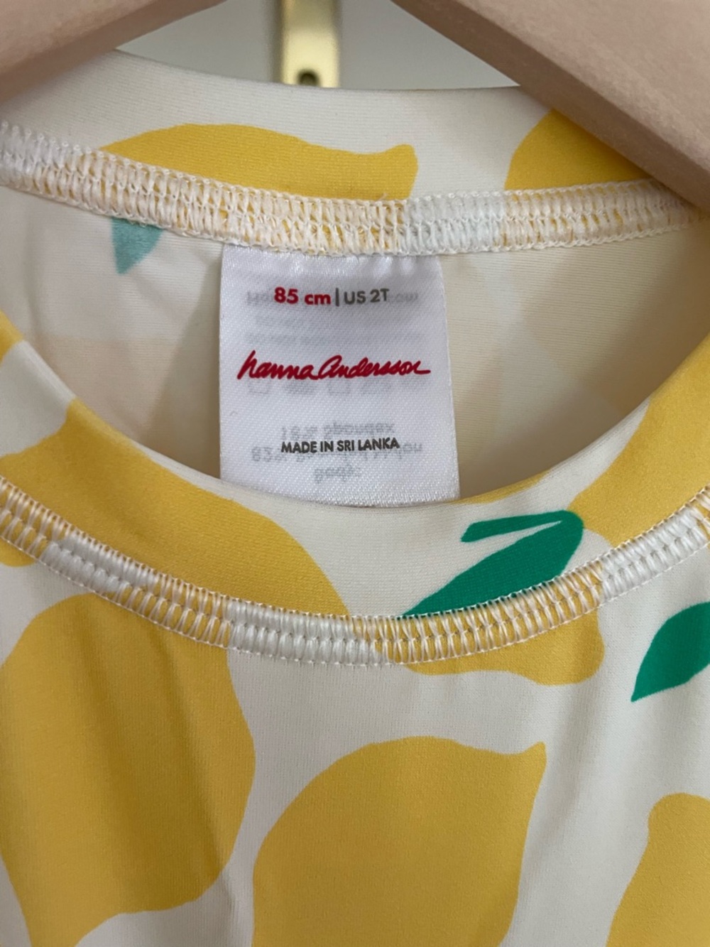 Hanna Andersson Lemon Print Rash Top - Yellow, Green, White, Size 2T